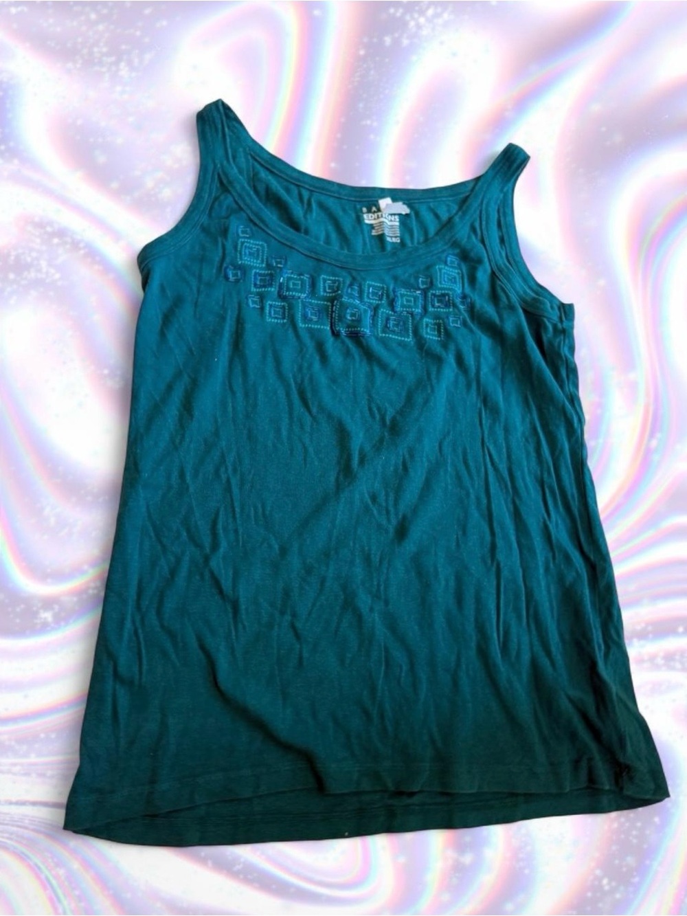 American Vintage Teal Embroidered Scoop Neck Tank